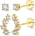 2 Pairs 925 Sterling Silver Flat Back Earrings for Women Dainty Gold CZ Flatback Cartilage Earring Small Helix Tragus Multiple Piercing Jewelry...