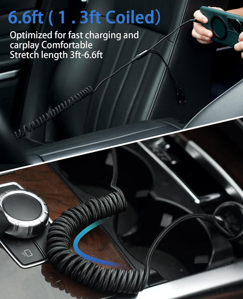 2Pack 6.6ft Multi Charging Cable, 6 in 1 Coiled USB A/C to Phone/USB C/Micro USB Cord for Car, Coiled Universal Multiple USB Charger Cable Compati...