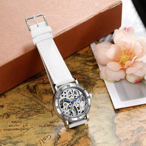 MASTOP Women's Watches Automatic Steampunk Self Winding Mechanical Silver Bracelet Ladies Skeleton Wrist Watch...