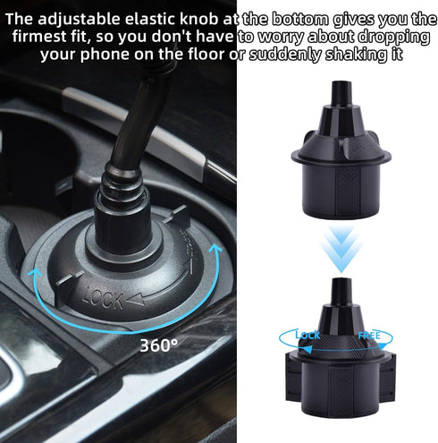 Cup Holder Phone Mount for Car, Adjustable Gooseneck Height 360 Rotatable Cell Phone Cradle Mount, with Extendable Cup Base Holder, Universal Mobi...