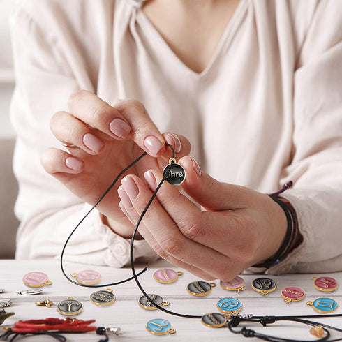 Henoyso 72 Pieces Zodiac Sign Charms Metal Round Double Sided Pendants Twelve Pendants for DIY Bangles Jewelry Making Accessories (Mixed Colors)...