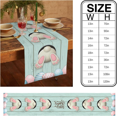 Easter Cotton Linen Table Runner Dresser Scarves,Bunny Tail Easter Eggs Rabbit Spring Flowers Table Runners for Dinning Table,Farmhouse Kitchen De...