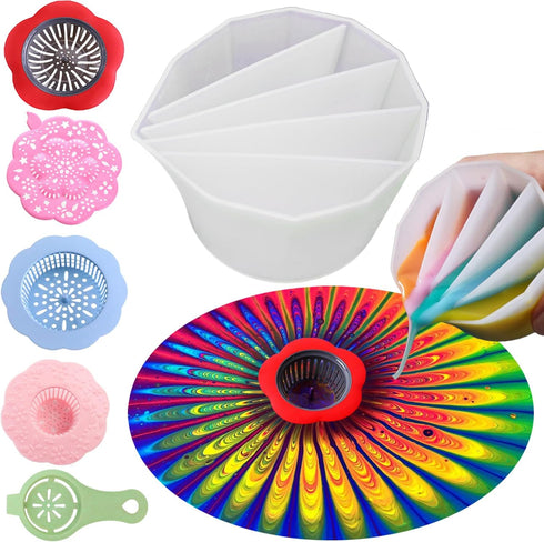 6PCS Acrylic Paint Pouring Strainers, Paint Pouring Cups, Acrylic Pouring Strainers, Plastic Flower Strainers Silicone Pouring Drain Basket for DI...