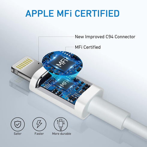 3-Pack 6ft Lightning Cable for iPhone, Fast Charging USB A to Lightning Cable, Compatible with iPhone 14 Pro Max/14 Pro/13/12, iPad, AirPods, MFi ...