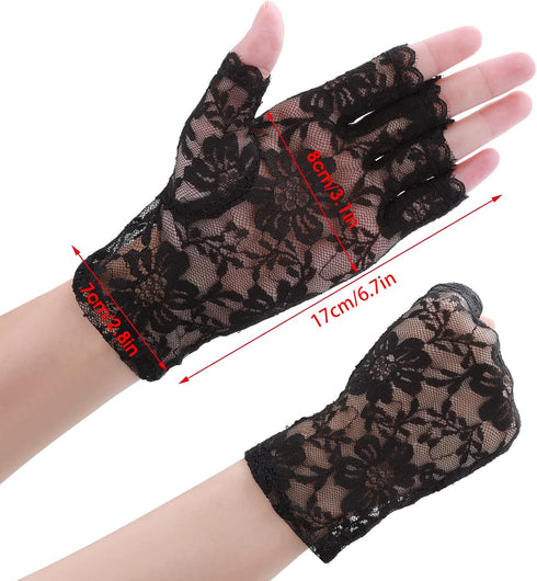 Sunblock Fingerless Gloves Bridal Lace Gloves Women Short Fingerless Floral Gloves Bridal Prom Gloves for Wedding Tea Party...
