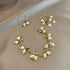 3Pcs Set Lily of the Valley Necklace and Earring Bracelet Green Paint Leaves and Freshwater Pearl Necklace Gift for Women Mom Friends Bride...