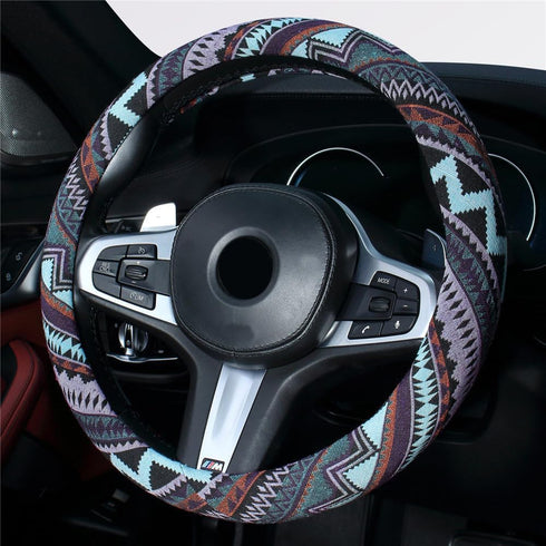 Ethnic Style Coarse Flax Cloth Automotive Steering Wheel Cover Anti Slip and Sweat Absorption Auto Car Wrap Cover (M, 14.5''-15'')...