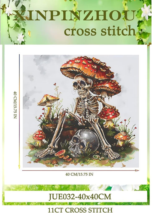Xinpinzhou Skull 11ct Cross Stitch Kits, 11 CT Funny Pre Printed Counted Stamped Cross Stitch Embroidery Needlepoint Needlework Patterns Kits for ...
