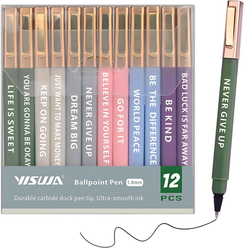 Ballpoint Pens, 12 Pcs Colorful Inspirational Quotes Pens, 1.0 mm Medium Point Black Ink Gift Pens, Journaling Pens, Motivational Writing Pens Off...
