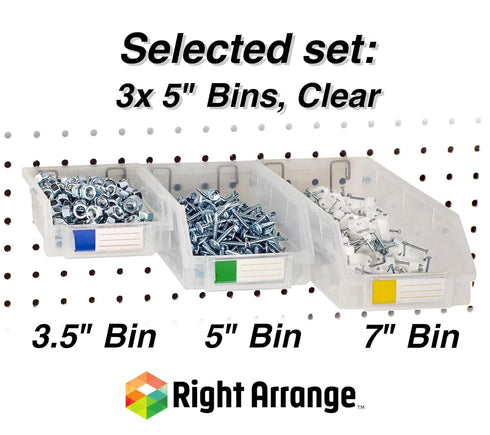 Pegboard Bins – 3 Pack Clear Large - Hooks to Any Peg Board - Organize Hardware, Accessories, Attachments, Workbench, Garage Storage, Craft Room, ...