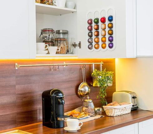 Demi's Home Adhesive Coffee Pod Holder for Nespresso Vertuo Capsules (Measure Before Purchase) - Suitable to be Mounted Inside/Under the Cabinet o...
