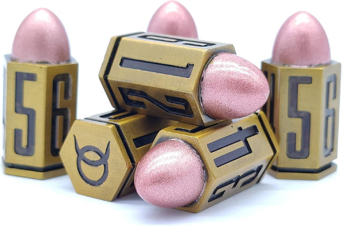 HEAVY METAL Bullet Dice Set - Six Pure Brass Metal D6 Dice of Bullet Size and Shape - Great for DND, Warhammer 40k, Role Playing Games, Homebrews,...