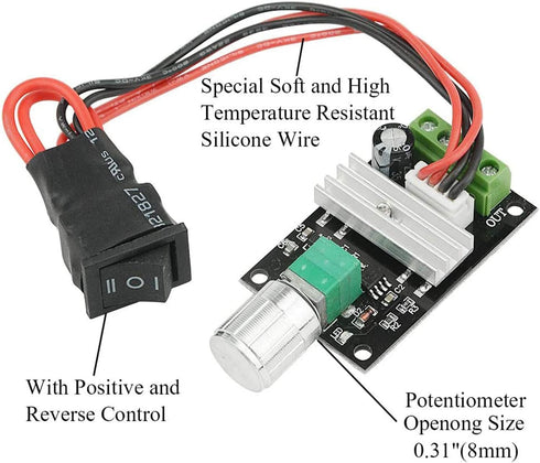 DC Motor Speed Controller PWM 1203BB 6V12V24V 3A 80W speed adjustable reversible pulse forward and reverse control switch button (2PCS)...