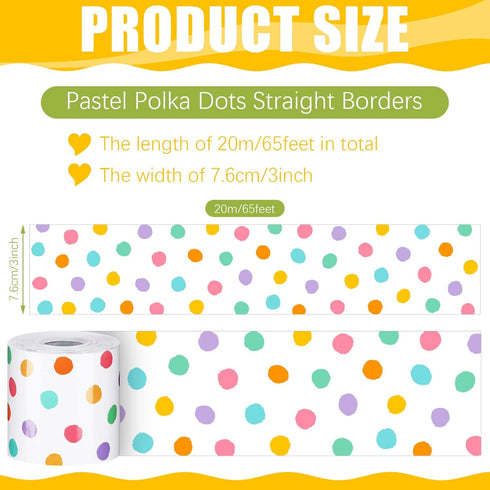 Zonon 65 Feet Bulletin Board Border Decorative Straight Wavy Rolled Border Trim Borders Classroom Back to School Decor(Pastel Polka Dots)...