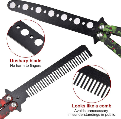 Practice Butterfly Knife Trainer, 2 Pack Steel Folding Comb, Unsharpened Blade, No offensive Bilsong for Beginners Training Outdoor Indoor Camping...