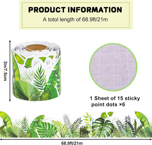 69 Ft Tropical Leaves Bulletin Board Borders, Two-Sided Spring Greenery Plant Border Trim Patterns Decoration, Border Trim Paper for School Classr...
