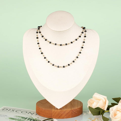 KYUNHOO 16.4 Feet Black Beaded Chain for Jewelry Making Gold Plated Brass Rosary Chain on Spool with Lobster Claps and Jump Rings for Women Neckla...