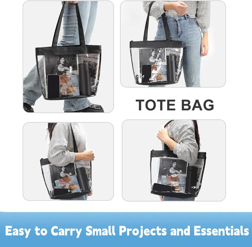 SeBUCUOO Knitting Crochet Yarn Bag Clear Plastic Tote Bags 12x6x12 Stadium Approved Clear Bag 12x12x6 Transparent for Women...