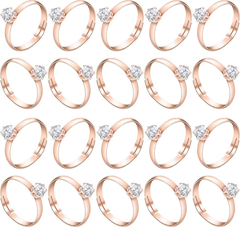 Junkin 48 Pieces Ring Bridal Wedding Fake Rings Decorations Diamond Engagement Rings Bridal Shower Rings Diamond Rings for Party Supply (Rose Gold...