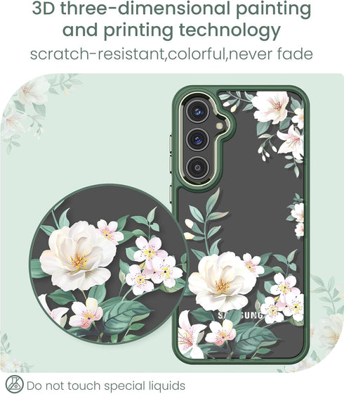 for Samsung Galaxy A35 5G Case+Tempered Glass Screen Protector,Military Grade Protective Slim Soft TPU & Hard PC,Girls Women Crystal Clear Flower ...