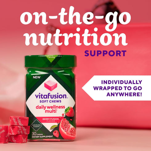 Vitafusion Soft Chews Daily Wellness Multi(1), Chewable Multivitamins for Adults, Individually Wrapped, Berry Fusion Flavor, 30 Chews, 30 Day Supp...
