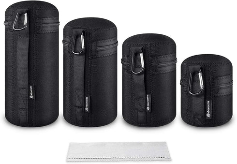 Powerextra 4x Zipper Lens Case Lens Pouch Bag with Thick Protective Neoprene for DSLR Camera Lens Fit for CA Nikon Sony Olympus Panasonic Includes...