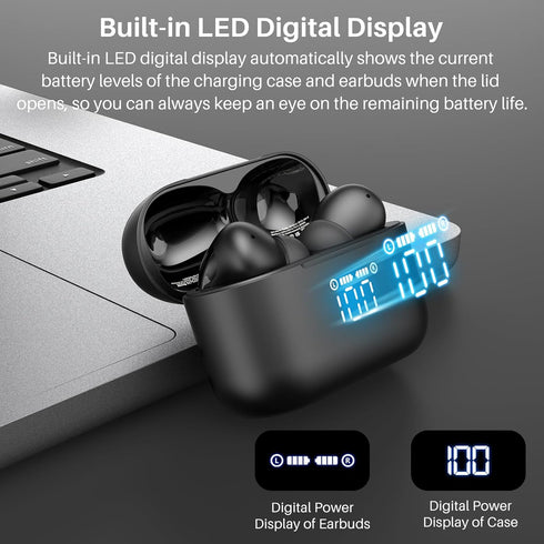 TOZO T20 Wireless Earbuds Bluetooth Headphones 48.5 Hrs Playtime with LED Digital Display, IPX8 Waterproof, Dual Mic Call Noise Cancelling 10mm Br...