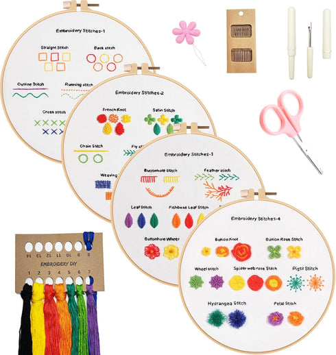 MAKIOTEKO 4 Sets Embroidery kit for Beginners Adults, with Pattern Instructions Cross Stitch Include Kits Threads Needlepoint Kit for Adults...