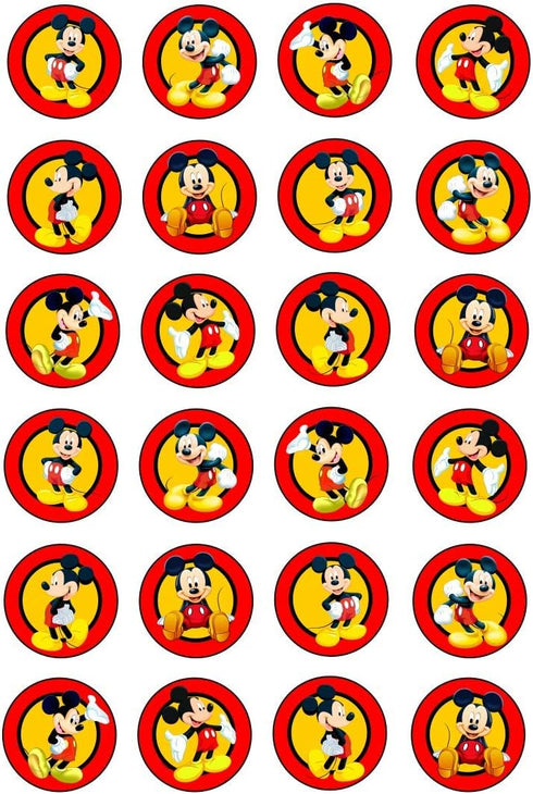 24 Edible Mickey Mouse Cupcake toppers - Mickey Mouse cake decorations for mini cupcakes or muffins or oreo toppers...