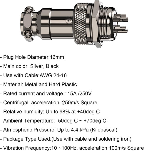 Clyxgs Aviation Plug Connector 4-Pin Male Female Panel Metal Wire Panel Connector 16mm Socket 10PCS...