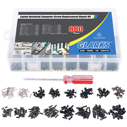 Glarks 880pcs Laptop Notebook Computer Screw Replacement Repair Kit for Lenovo Dell Toshiba Sony Samsung HP Gateway (Extra: Phillips Screwdriver)....