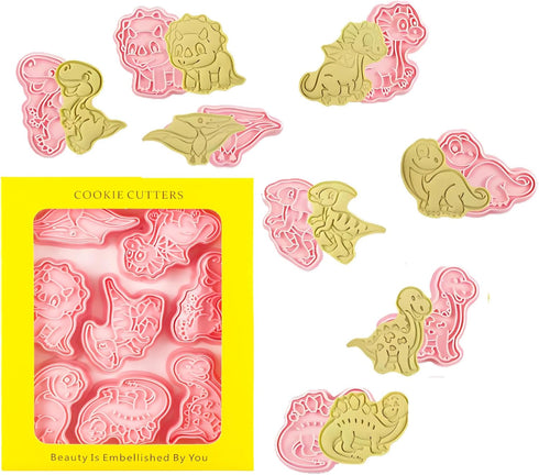 Dinosaur Cookie Cutters with Plunger Stamps,8 Piece Dino-Themed Biscuit Cutter,3D Animal Cracker Cookie Cutters For Biscuit Fondant Cheese Baking...