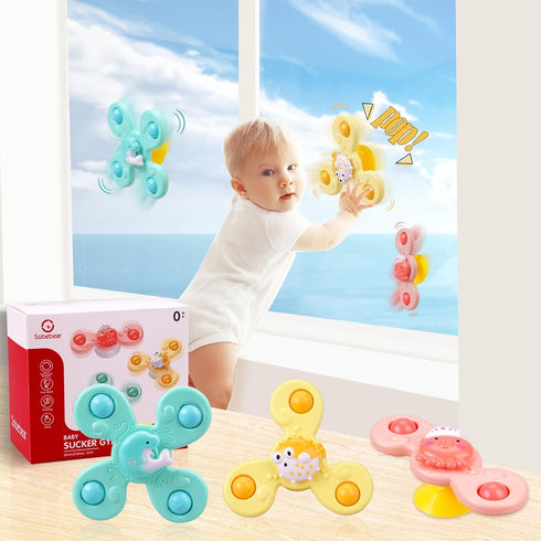 Suction Cup Toy for Baby,3 Pcs Spinning Toy Early Education Bathtub Toy Sea Animals Design Super Suction Intelligence Development High Chair Toys ...