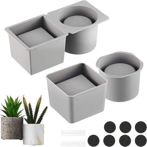 Model for Concrete Flower Pots, Silicone Model Succulent Planter Silicone Mold for DIY Homemade Succulent Plant Pots (7.1 x 2.8 Inch, Round and Sq...