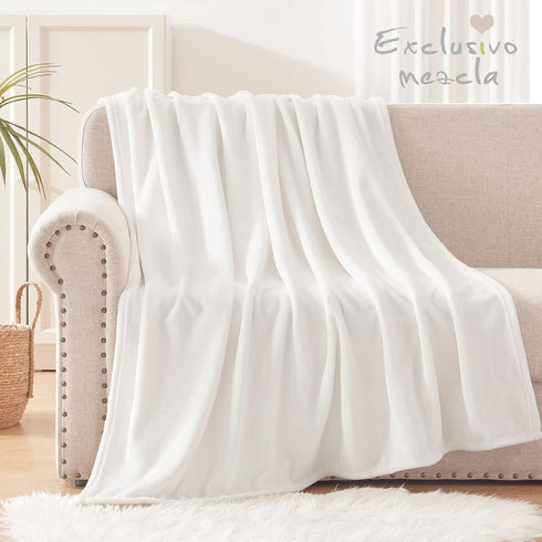 Exclusivo Mezcla Fleece Throw Blanket for Couch, Sofa, 300GSM Super Soft and Warm Blankets, Pure White Throw All Season Use, Cozy, Plush, Lightwei...