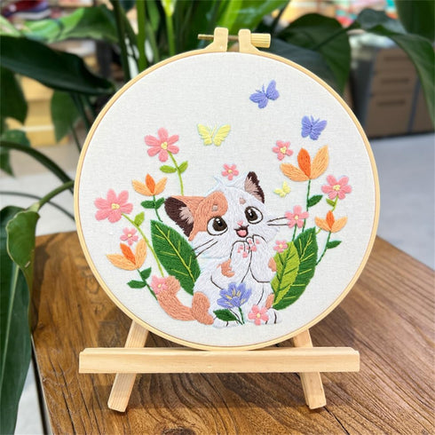 Meecaa Cat Flowers Animals Butterfly Embroidery Kit Starter Set, Hand Embroidery Set,Pattern Printed Cross Stitch Set for Beginner Adults, with Em...