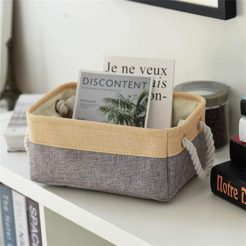 TheWarmHome Decorative Basket Rectangular Fabric Storage Bin Organizer Basket with Handles for Clothes Storage (Gold&Grey, Medium-1Pack,13.8L*9.8W...
