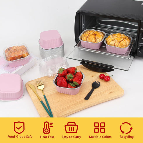 LNYZQUS 10oz Mini Cake Pans With Lids 40 Pack, Aluminum Foil Square Brownie Baking Cups,Disposable 4”x4” Large Cupcake Pan,Jumbo Muffin Tin Rameki...