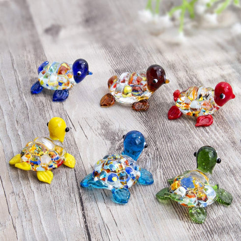 H&D HYALINE & DORA Handmade Mini Sea Turtle Art Glass Blown Sea Animal Figurine,Set of 6...