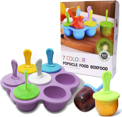 Silicone Popsicle Molds 7-cavity DIY Ice Pop Mold with Colorful Sticks For egg biting ice cream molds storage containers non stick cake molds (Pur...