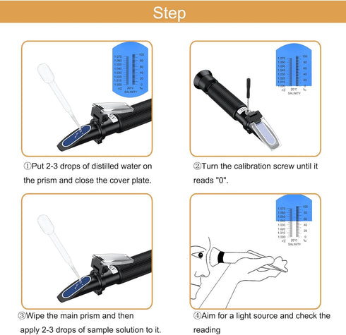 Professional Salinity Refractometer,Salinity Tester, Salt Tester for Saltwater Pool, for Saltwater Aquarium, Pools, and Tanks,Dual Scale 0-100 PPT...