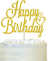 Happy Birthday Cake Topper Gold Glitter Happy Birthday Cake Pick for Celebrating Birth day Anniversary Party Decorations Supplies for Women Men Bo...