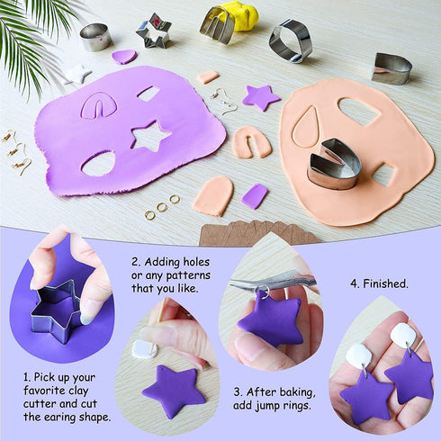 24 pcs Polymer Clay Cutters kit Clay Molds polymer clay cutters for jewelry making 10 Shapes of Clay Cutters with Earring Cards, Earring Hooks, Ju...