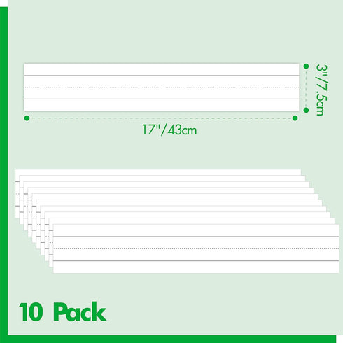 10 Pack Magnetic Sentence Strips, Dry Erase Writing Strip Erasable & Writable Lined Sentence Learning Strip for Classroom Learning Tool School, Of...