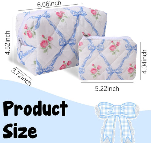 LYDZTION 2Pcs Cute makeup bag Quilted Makeup Bag for Women,Coquette Bow Makeup Bag Cotton Makeup Bag with Purse Pouch Aesthetic Stuff Travel Essen...