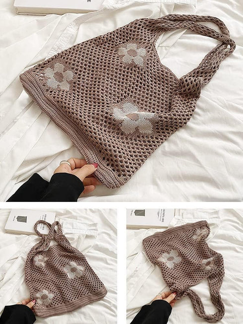 Crochet Tote Bag, Fairy Hobo Bag for Women Aesthetic Bag Y2k Purse Knitted Shoulder Bag for Girls Mesh Beach Bags...