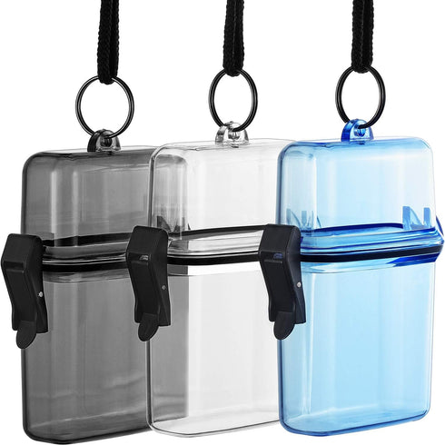 Outus 3 Pieces Waterproof Case ID Card Holder with Floating Sports Case Locker with Hanging Ring and Rope (Clear Gray Blue,4.72 x 2.95 x 1.57 Inch...