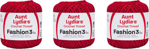 Aunt Lydia Fashion Scarlet Crochet - 3 Pack of 150y/137m - Cotton - Gauge 3 - Crochet......