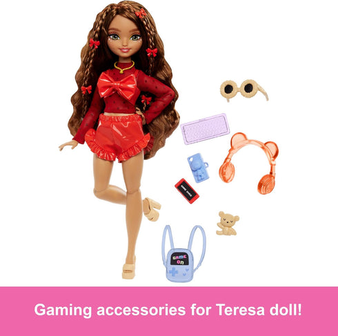Barbie Dream Besties Doll and Accessories, Teresa Posable Fashion Doll with Brown Hair and Hair Clips, 10 Video Game Themed Pieces...