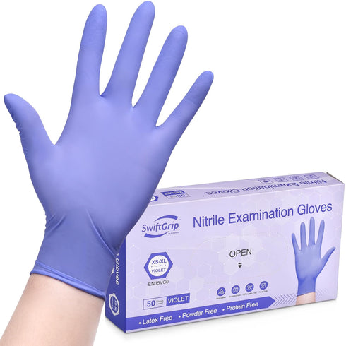 Disposable Nitrile Exam Gloves, 3mil, Medium, Box of 50, Violet Nitrile Gloves Disposable Latex Free for Medical, Cleaning, Cooking & Esthetician,...